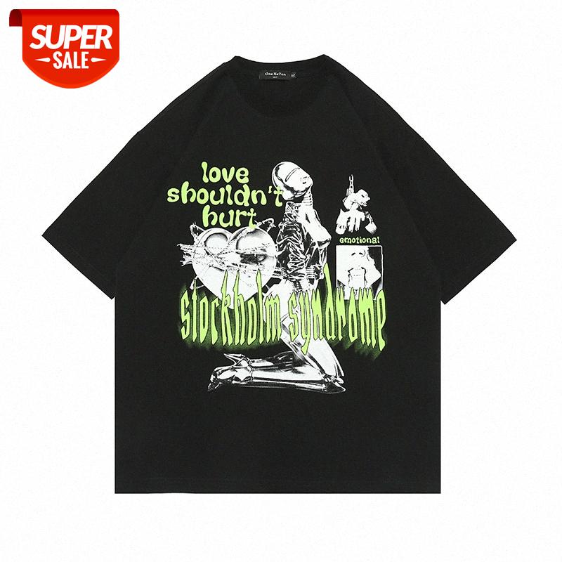 

Dark wind body print short-sleeved T-shirt men's flow half-sleeved American loose round neck five-point sleeves #Dx08, White;black