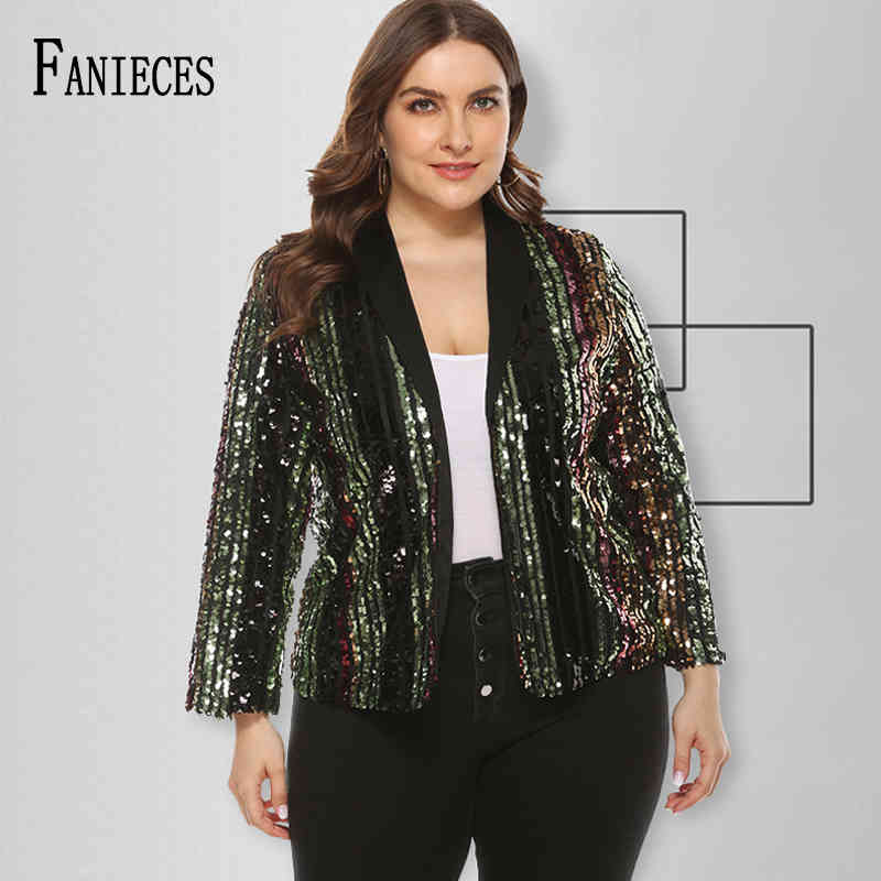 

Women ins Fashion Sequin streetwear Long Sleeve Turn-down Collar Open Stitch runway Jacket Coats Outerwear Drop 210520, Multi