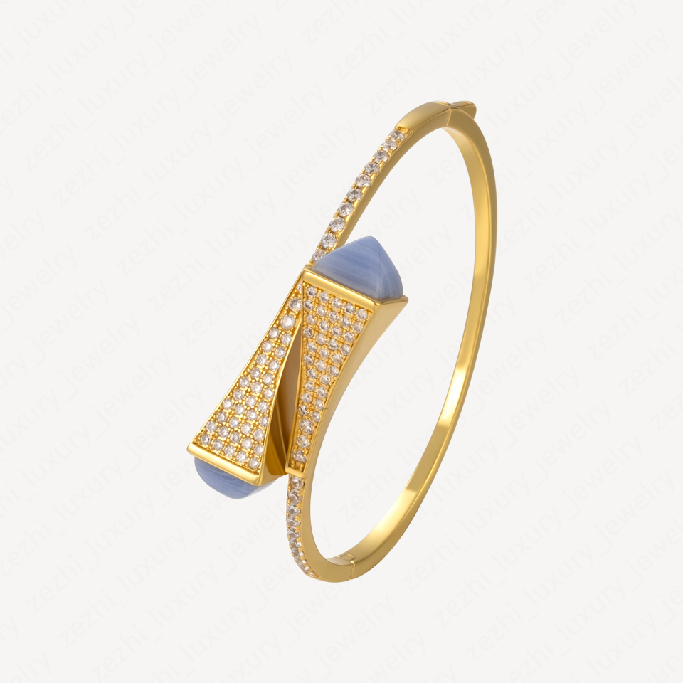 Fashionable 18k Gold Plated Charm Bracelets For Women French Blue Agate Bracelet Woman Fashion Christmas Gifts Accessories With Jewelry Pouches W-image-739331285