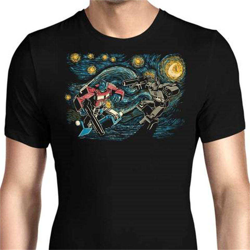 

Fashion cartoon oil painting print pattern round neck men's and women's short-sleeved T-shirts are comfortable and loose, White;black