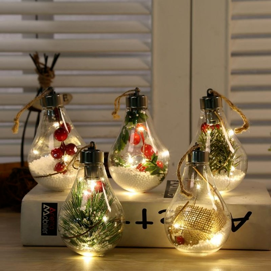 

LED Transparent Christmas Ornament Christmas Tree Decoration Pendant Plastic Bulb Ball Home Decor Birthday Gift New Year Gifts