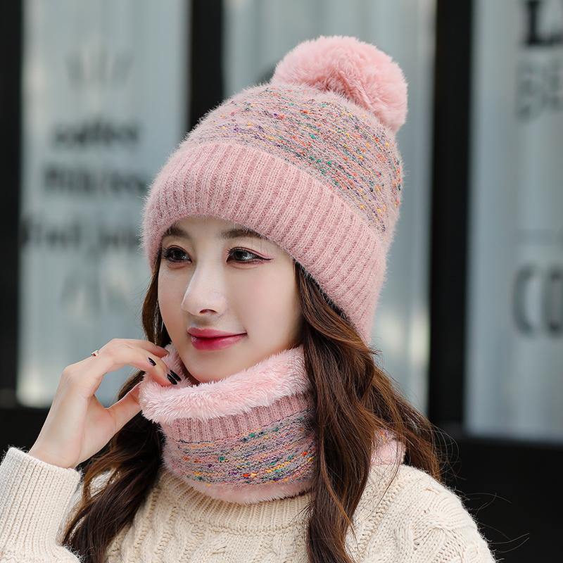 

Beanies Fashion Winter Pompom Beanie Hat Neck Warmer Set For Women Leisure Caps Windproof Cold Hats Scarf Knitted Ski Cap