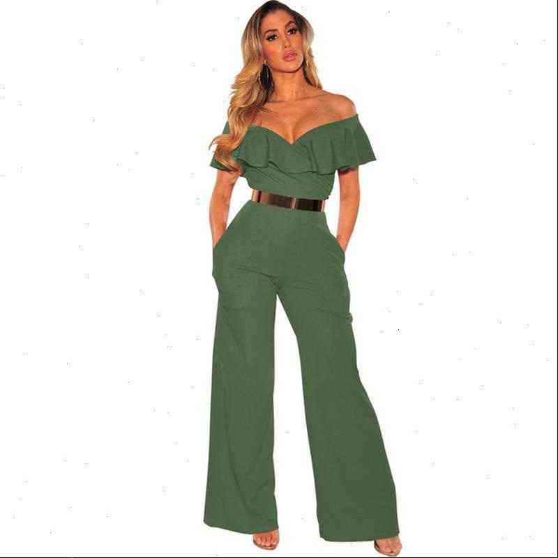 Womens Romper Summer Off Shoulder Formal Jumpsuits Rompers for Women Elegant Sexy Ruffles Loose Long Pants Overalls Ladies Wide Leg-image-679435500