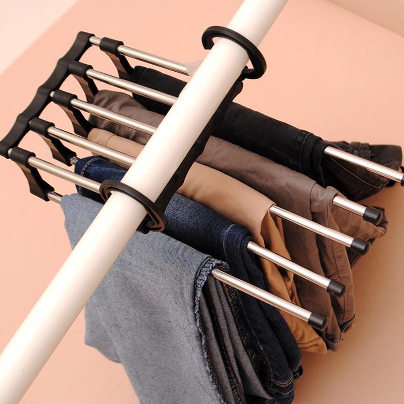 

Laundry Bags 5-Layer Stainless Steel S-Shaped Folding Pants Rack Clothes Storage Multifunctional Magic Hanger