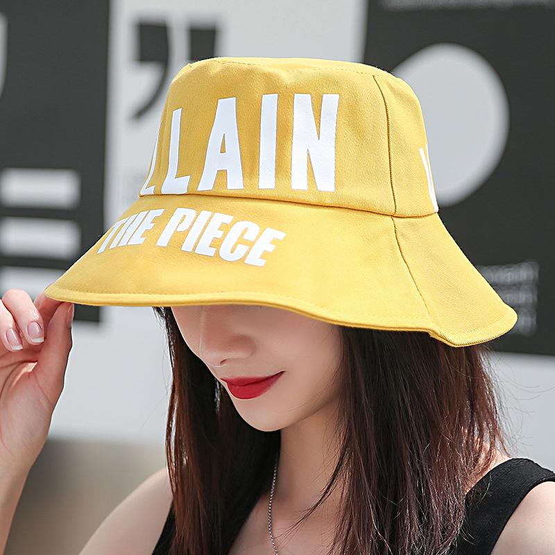 

Wide Brim Hats Korean Letter Basin Hat Flat Top Fisherman Female Spring And Summer Outdoor Leisure Sun, Black