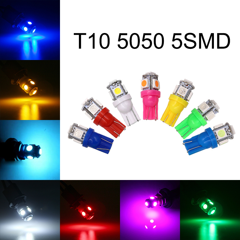 

100Pcs High Quality T10 Wedge 5SMD 5050 LED Bulbs W5W 2825 158 192 168 194 Car Interior Reading Dome Trunk License Plate Lights 12V 24V