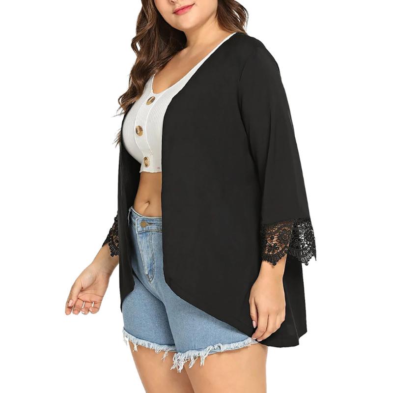 

Women Plus Size XL-L5 Solid Cardigan Bikini Cover Up Lace Patchwork Beach Tunics Summer Kaftan Pareos Swimsuit Capes Sarongs