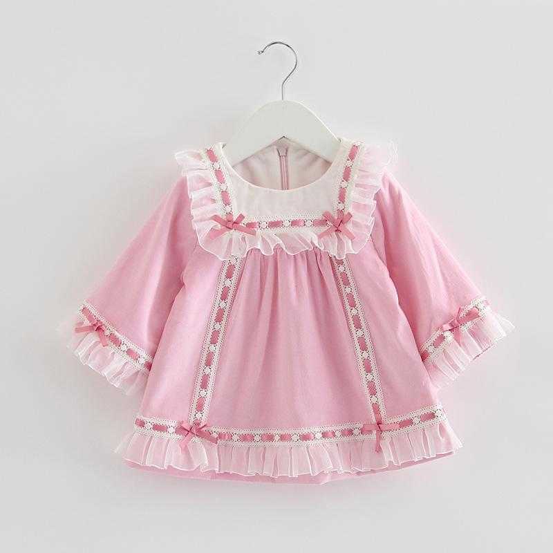 

Baby Girl Spanish Long Sleeves Dresses Little Girls Cotton Pink Dress Autumn Children Boutique Frock Toddler Birthday Gift 210615