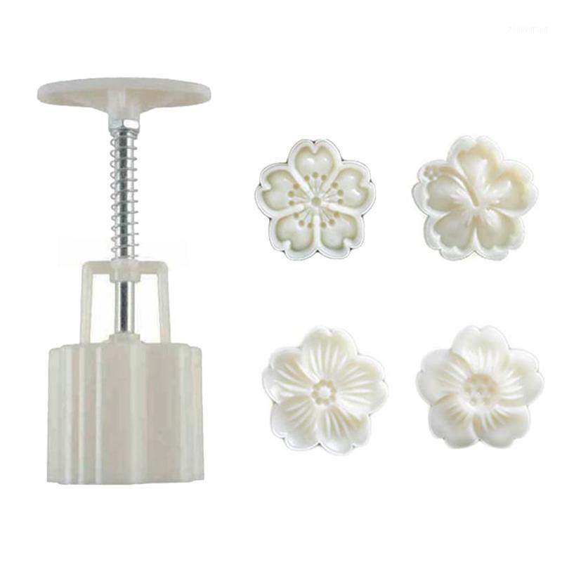 

Baking & Pastry Tools Flower Moon Cake Mold Set Of 4Pcs Cookie Stamps,Mid Autumn Festival DIY Hand Press Dessert Mooncake Maker