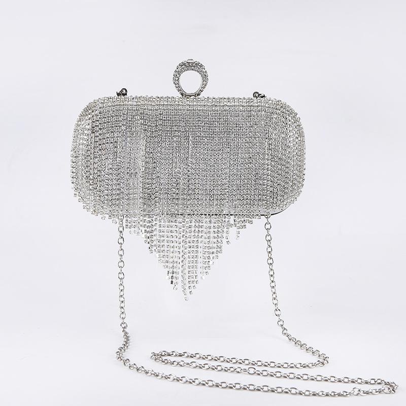 

Evening Bags Lady Shoulder Bag Crystal Diamond Fringe Shining Gorgeous Clutch Wedding Party For Bride Chain Crossbody Purse Small, Silver