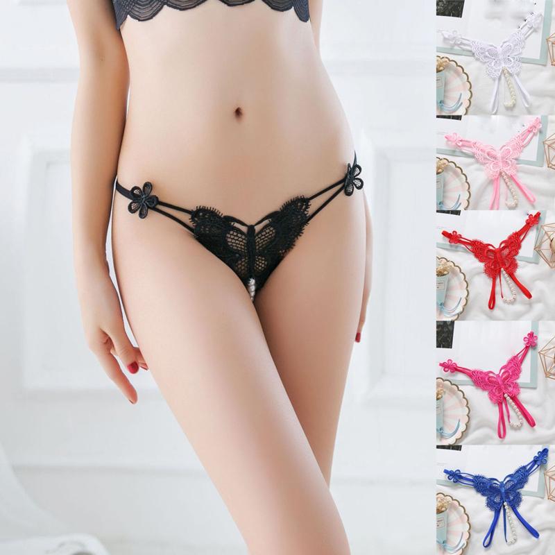 

Women's Panties Sexy Lingerie Femme Flower Underpants Women Underwear Lace Transparent Thongs G String Pearl Tanga Hombre, Black;pink