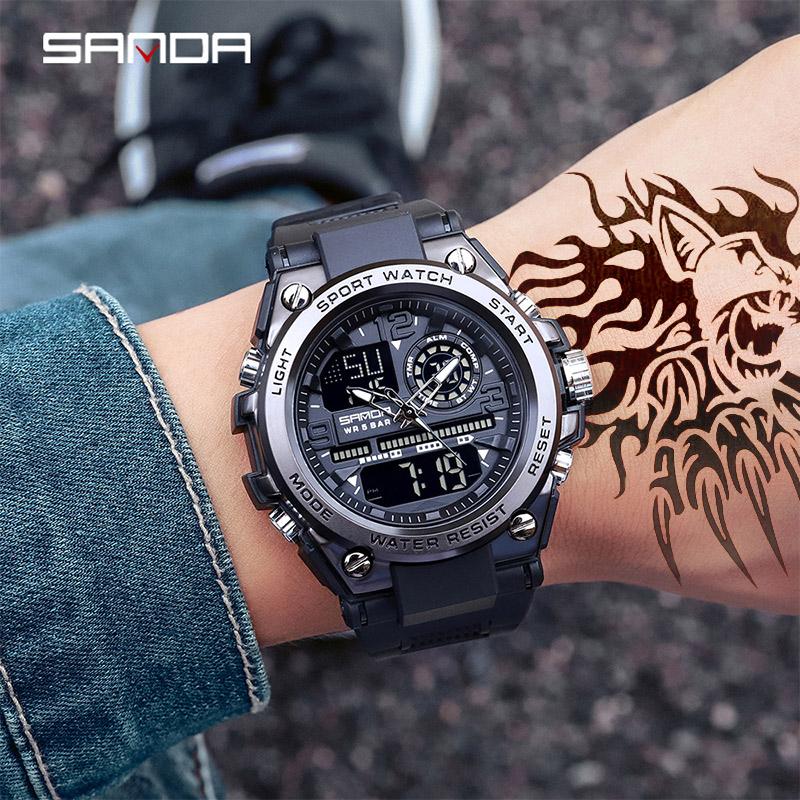 

Style Men Sports Watches Big Dial Sport For Luxury LED Digital Military Waterproof Relogio Masculino Wristwatches, Black watch