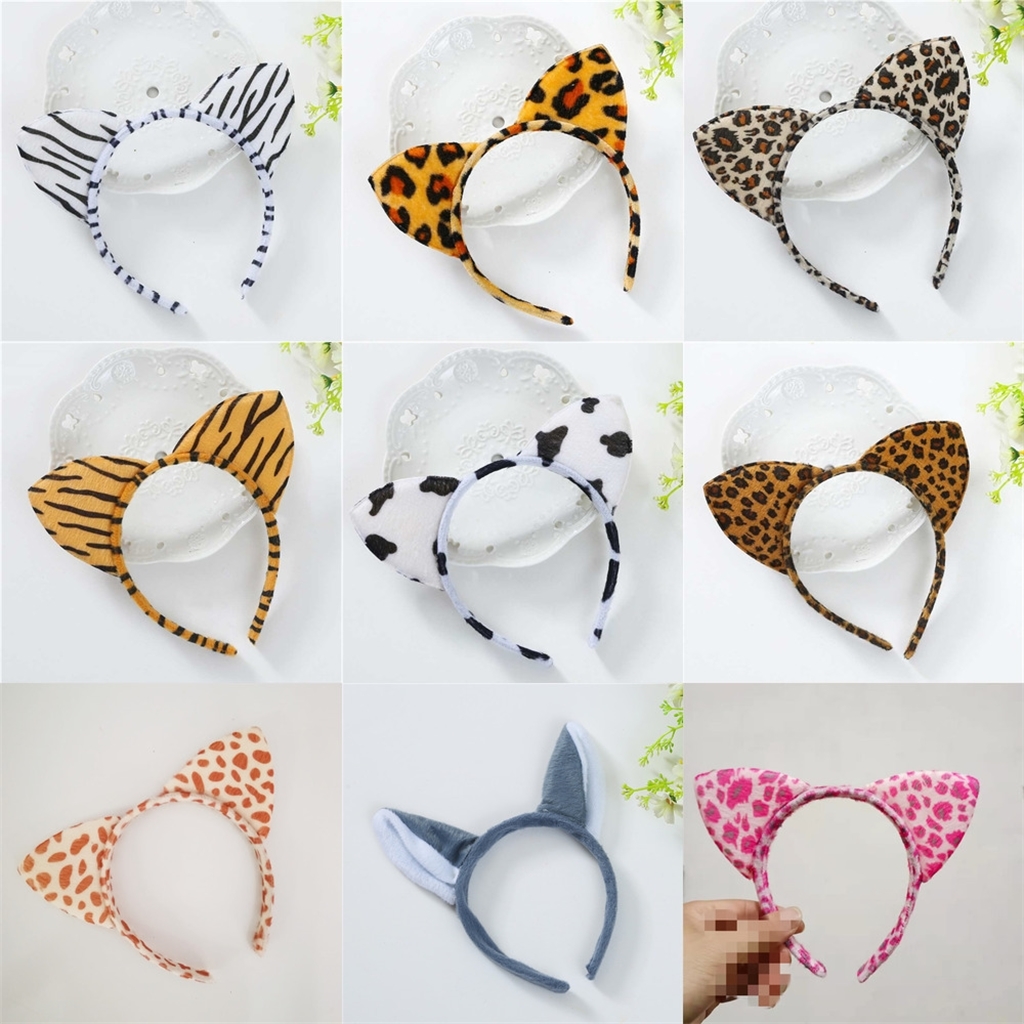 

Velvet plush cartoon animal ear hair band hoops kids girls leopard tiger cow cat giraffe headbands christmas cosplay props favor G118HE2Y, Leopard red