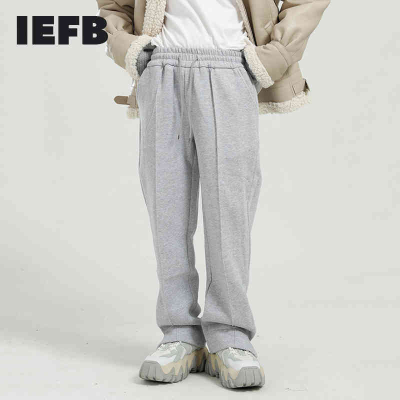 

IEFB Men' Wear Loose Trousers spring Autumn Korean Fashion Simple Side Slit Simple Thick Casual Sweatpants Men 9Y5080 210524, Gray