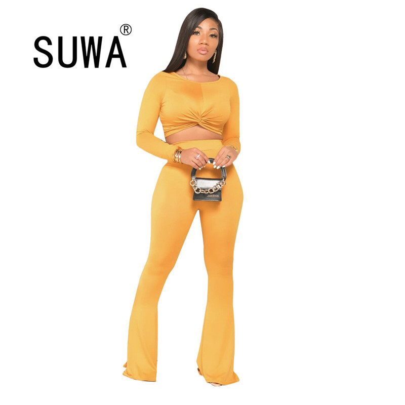 

Women Solid Two Piece Ribbed Tracksuits Long Sleeve Sweatshirt and Skinny Pants Set Wholesale Fashion Neon Clothes 210525, Black