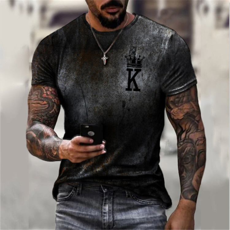 

King style men' 3D printed T-shirt visual impact party shirt punk gothic round neck high-quality American muscle style short sleeves, Black