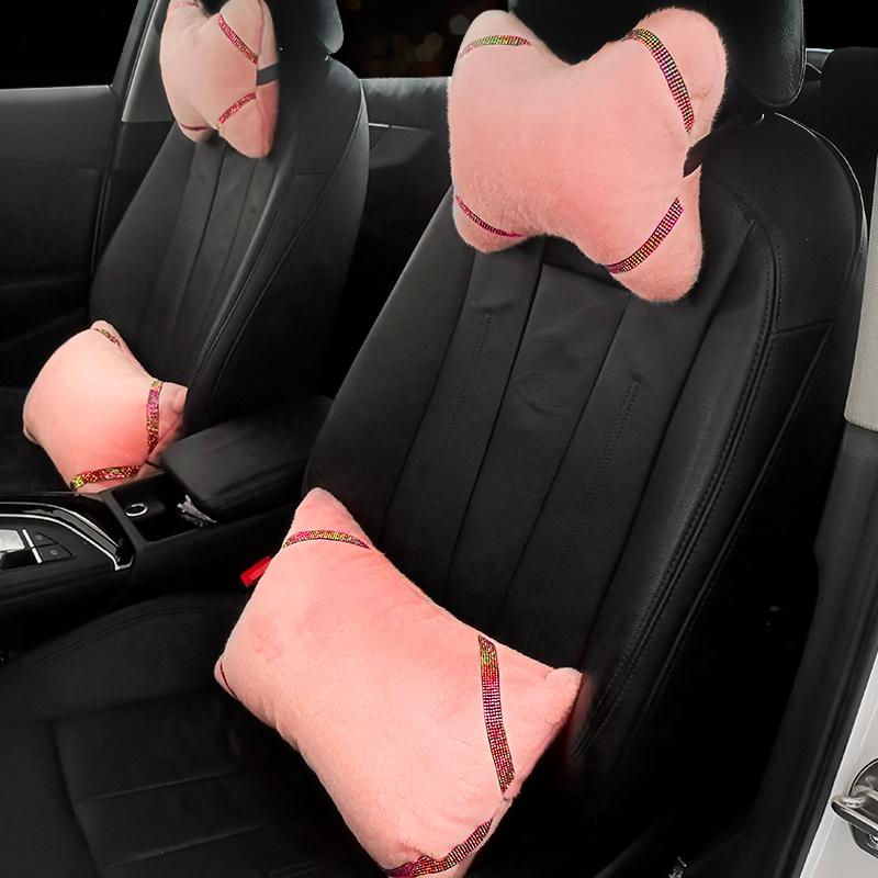 

Seat Cushions Bling Car Neck Pillow Plush Head Pink Headrest Support Rest Cushion Women Interior Accessories