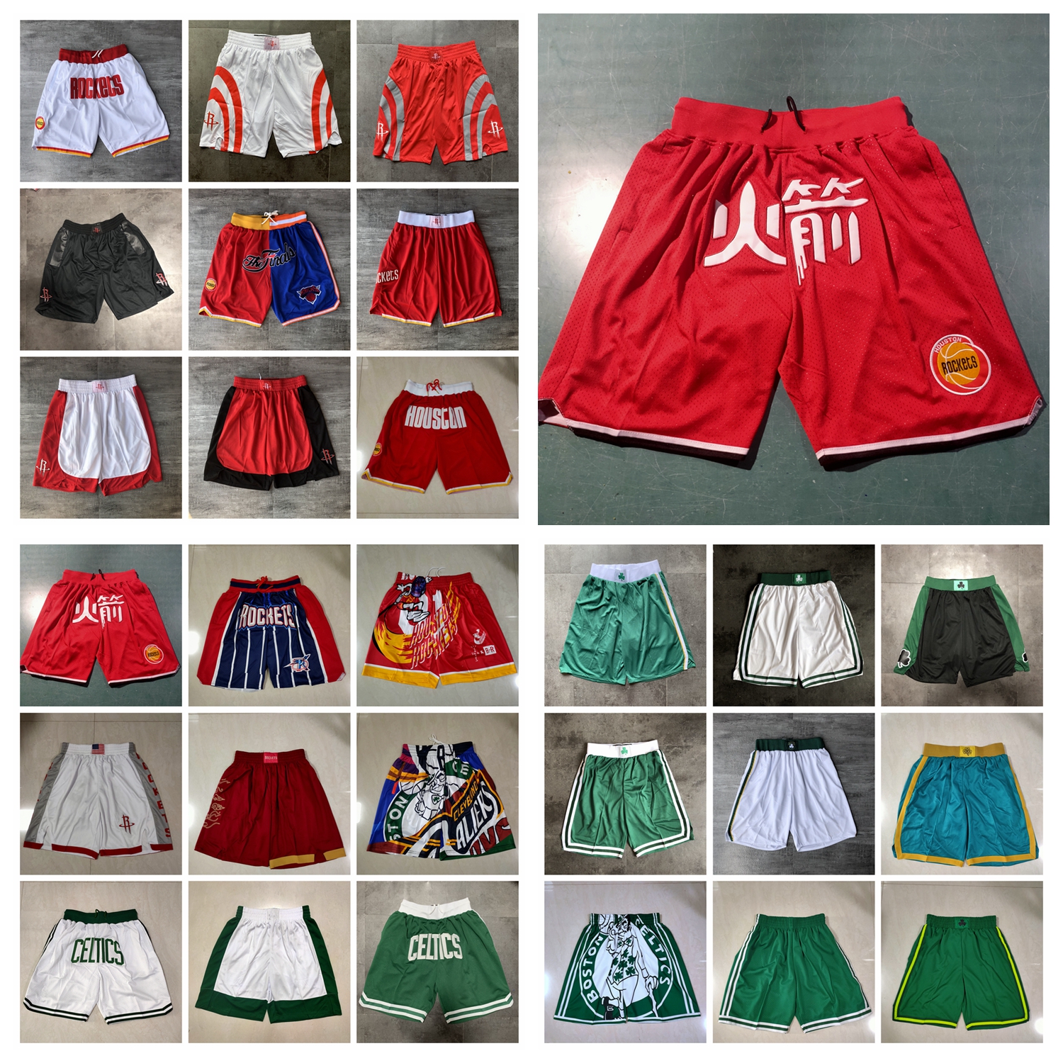 

Team Basketball Shorts Just Don Retro Chinese Version Wear Sport Pant With Pocket Zipper Sweatpants Hip Pop White Red Black Blue Purple Gree