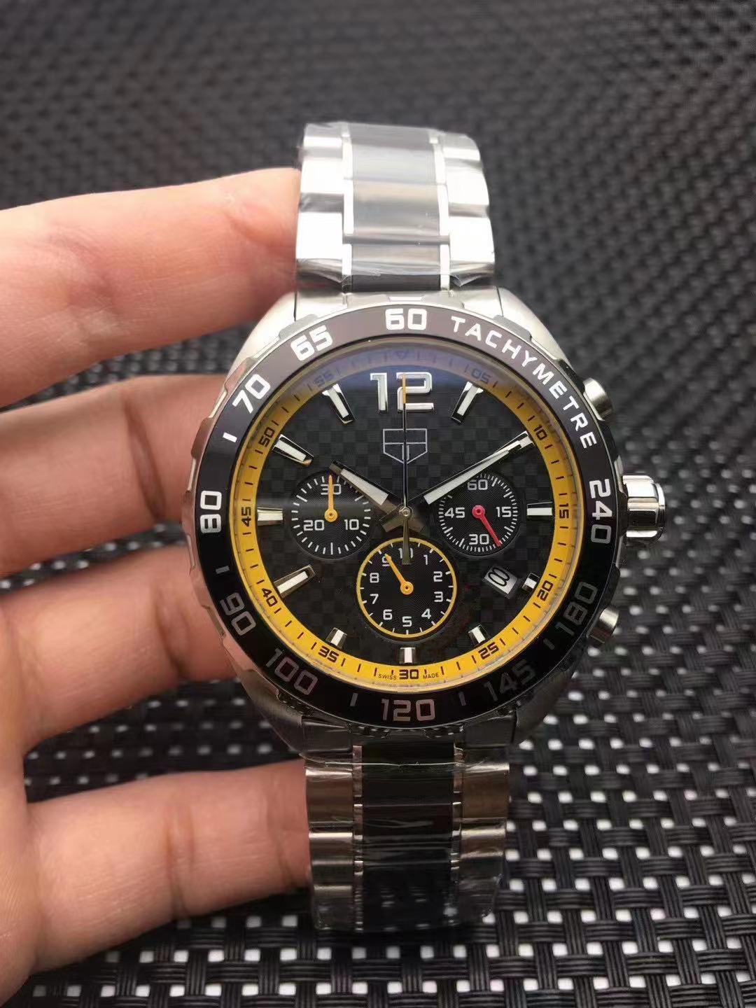 

Luxury style 44mm men's watch quartz vk63 movement mineral super strong mirror classic model folding buckle strap wristwatch, Blue