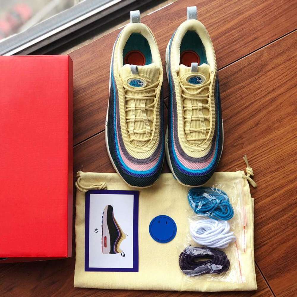

2022 Top SW Sean Wotherspoon running Shoes 97og Vivid Sulfur Multi Yellow Blue Hybrid runner 2022 New Mens Womens sneakers Boots, Box