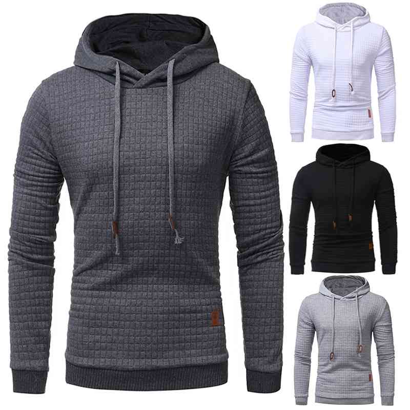 

2019 new men' long sleeve solid color hooded Pullover loose sweater, White