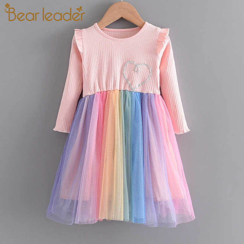 

Bear Leader Girls Colorful Rainbow Sweet Dresses Autumn Girl Heart Pattern Dress Kids Costumes Children Suit 210708, Az470pink