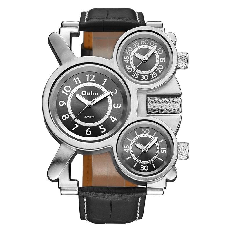 Wristwatches Men's Watch Multi-Time Zone Leather Strap-image-722743240