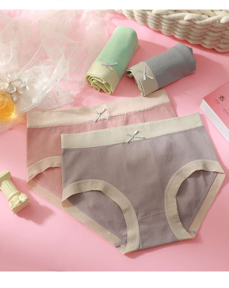 

Independently packaged Miss Qianjin bow underwear graphene breathable middle waist briefs head oxygen women, Black;white