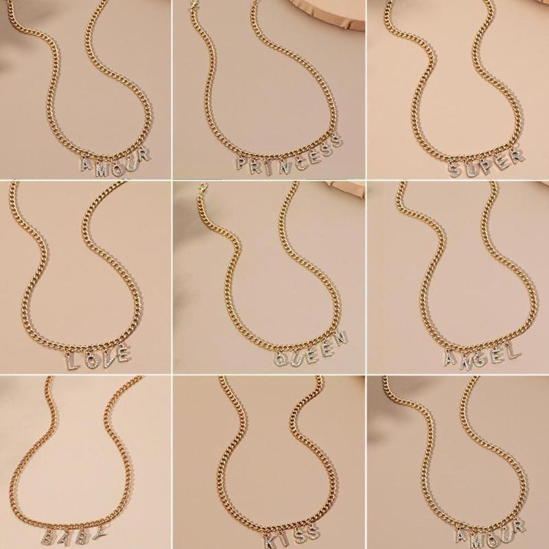 

Chains Diamond Diy English Letter Pendant Necklace Personalized Necklaces For Women Girls Steel Choker Jewelry J9f3, Silver