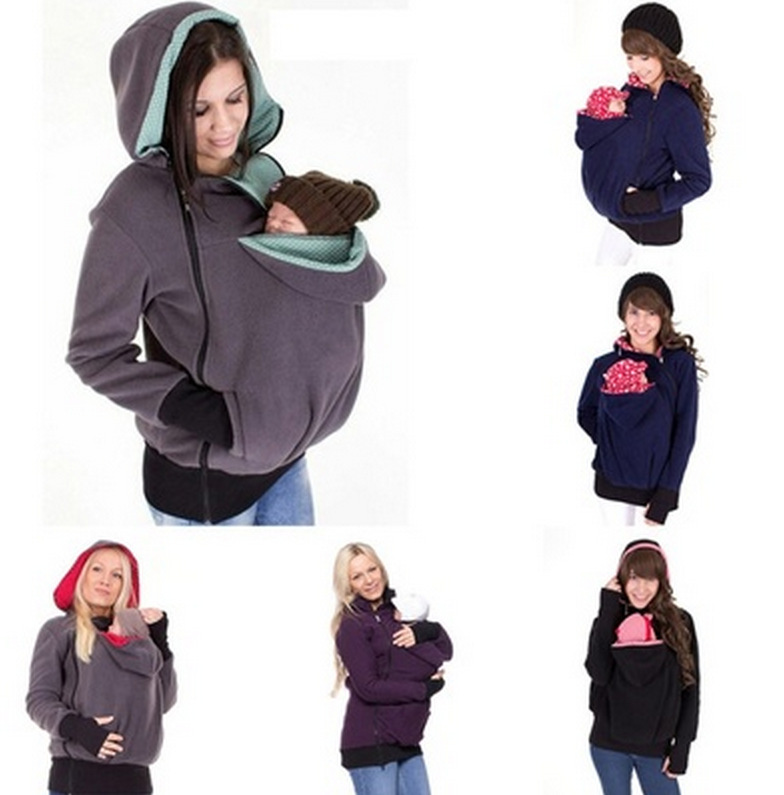 

Brand New Winter Maternity Hoodie Breastfeeding Clothes 3 in 1 Babywearing Coats Maternity Pregnancy Multifunctional Kangaroo Clothing, Red(3 pcs zippers )
