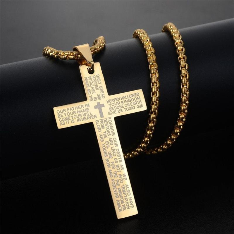 

Pendant Necklaces Retro Christian Jesus Single Titanium Scripture Cross Necklace Stainless Steel Black Prayer Choker Pendants For Men Colar