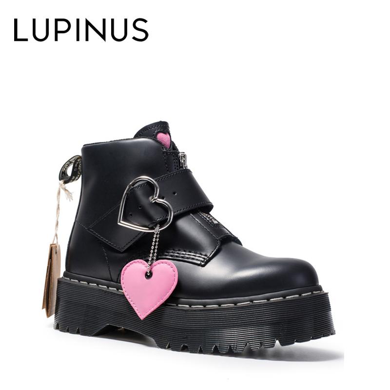 

Boots LUPINUS Black Patent Leather Ankle For Women Lace Up Platform Winter Warm Plush Street Style Shoes