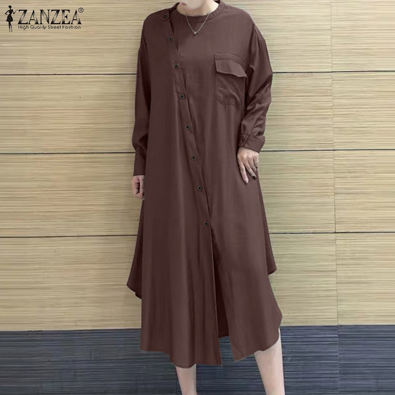 

Casual Dresses Women Solid Long Shirt Dress Autumn Sleeve Irregualr Hem Sundress Elegant Office Work Vestidos Kaftan Buttons JPX7, Black