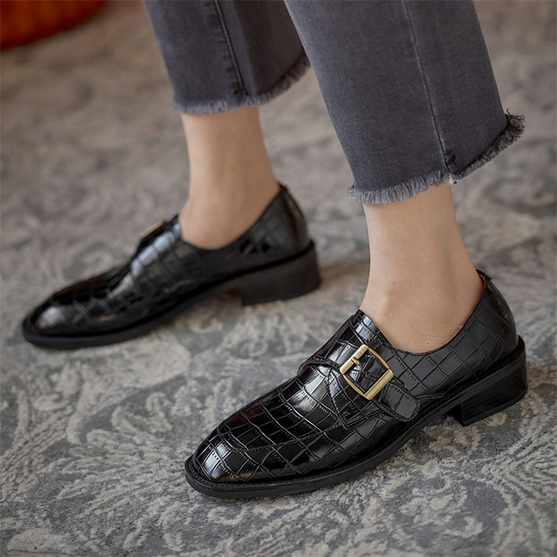 

leather Dress women's Shoes genuine shoes med high heels dress fivela toe pumps round foot ladies black spring 40 12DG, 1# shoe box