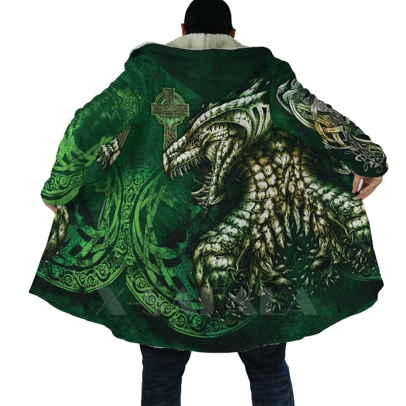 

Men' Wool & Blends Viking Wolf Dragon Tattoos Cross All Over 3D Printed Thick Warm Hooded Cloak For Men Windproof Fleece Unisex Casual-1, D374