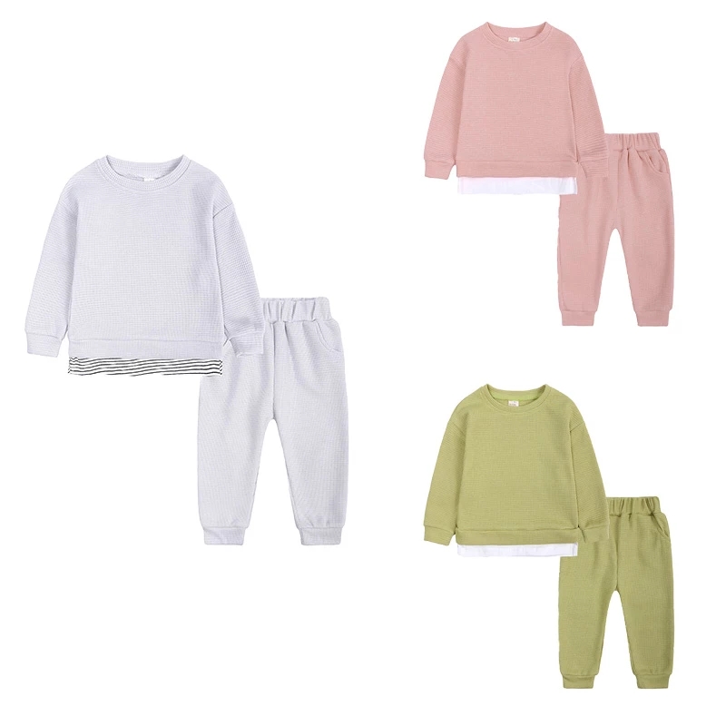 

0-24M Newborn Baby Boys 2-piece Outfit Set Long Sleeve Solid Cotton Soft Top Pants Set, White