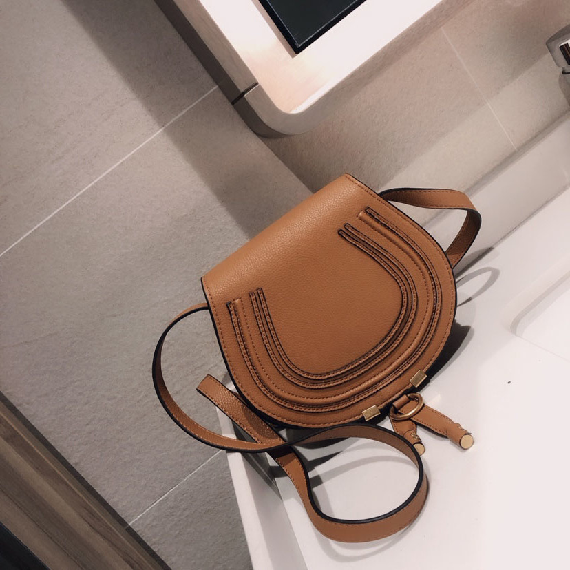 

Brand Design Women Handbag High Genuine Cowskin Leather Cloe Mini Marcie Shoulder Messenger Saddle Bag, Black