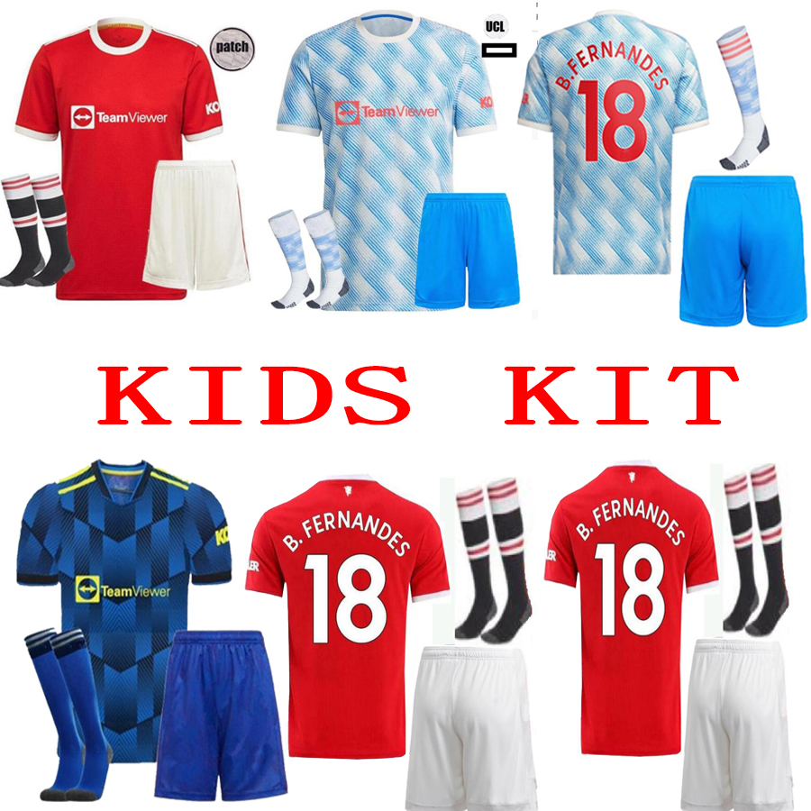 

2021 2022 UNITED SANCHO Soccer Jersey POGBA CAVANI MARTIAL UTD VAN DE BEEK B. FERNANDES RASHFORD LINGARD GREENWOOD football shirt 21 22 man + kids kit, Blue