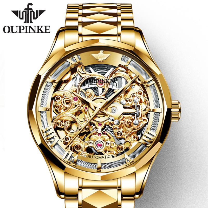 

Wristwatches OUPINKE Famous Watch Hand Waterproof Automatic Mechanical Fully Hollowed Out Men's, Brown