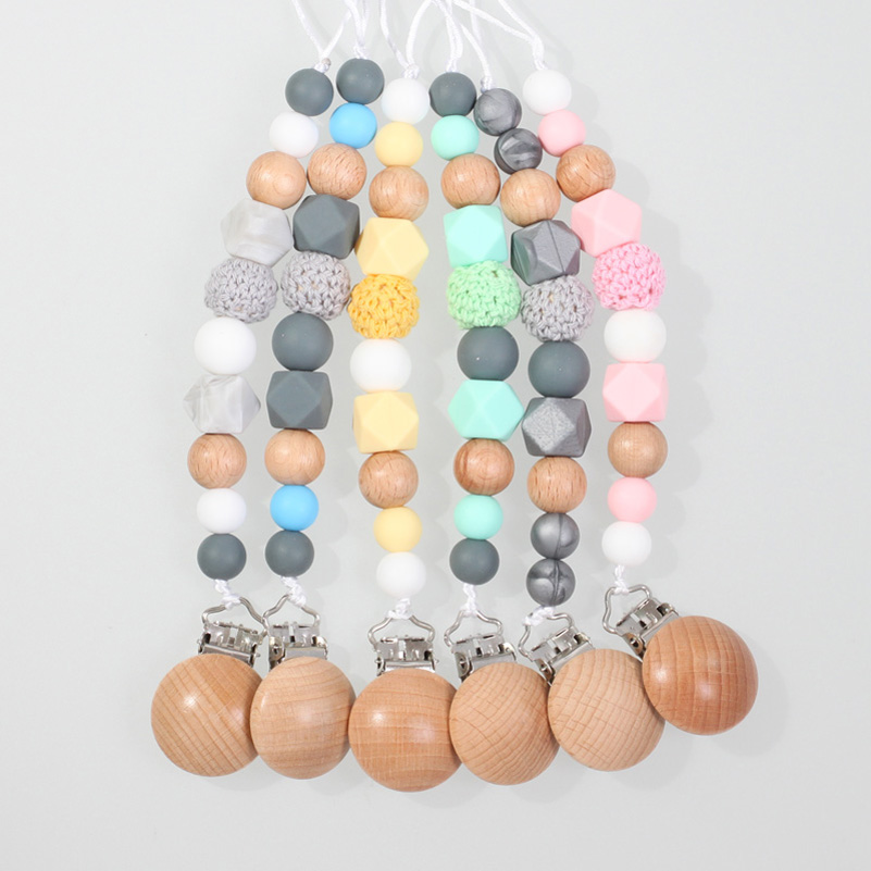 

DIY Baby Clip Chain Holder Wood Beaded Pacifier Soother Nipple Teether Dummy Strap Good quality B3697