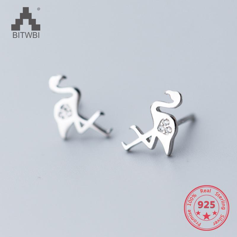 

Stud Korea Style 925 Sterling Silver Simple Fashion Chic Diamond Flamingos Earring Jewelry For Women, Golden;silver