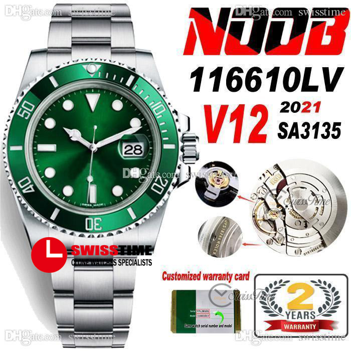 

2021 n v12 sa3135 automatic mens watch green ceramic bezel black dial 40mm 904l steel bracelet ultimate version (correct shock absorber) sam, Slivery;brown