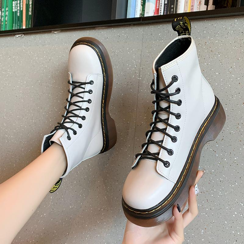 Bottes Chaussures Automne Femme Heel Plat Heel Plat Toile Rond Bottes-Femmes Rock Femmes Femme Caoutchouc en caoutchouc 2021 Lace-up Tissu de bas