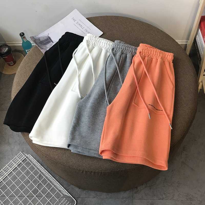 

Summer Women Sports Shorts Short Pants vintage track shorts pocket wide leg loose pants high waist Unisex Streetwear Harajuku 210611, Gray
