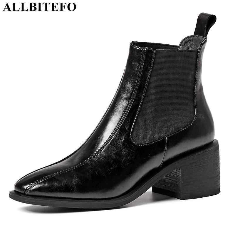 

ALLBITEFO size 34-42 thick heel real genuine leather women boots autumn fashion casual high heel shoes boots women's ankle boots 210611, As picture