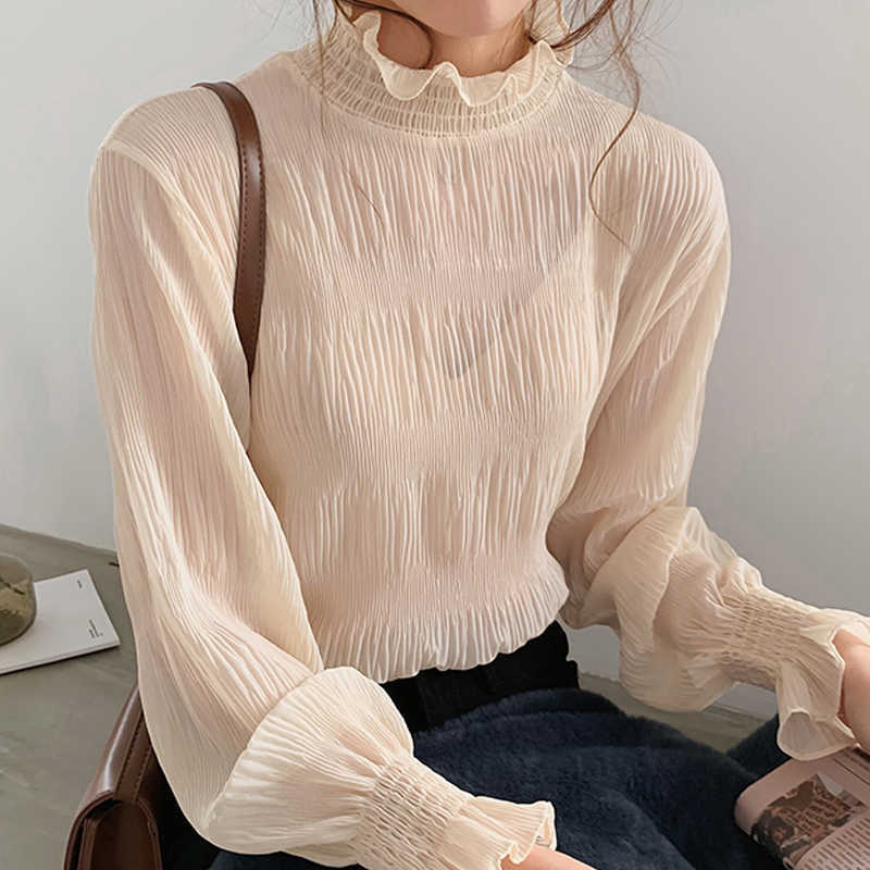 

Blusas Mujer De Moda Long Sleeve Chiffon Blouse Shirt Ladies Tops Stand Collar Blouse Women Womens Tops And Blouses C921 210602, Black