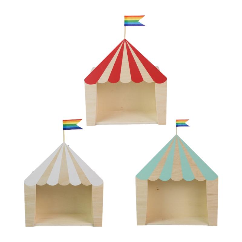 

Hooks & Rails Wooden Circus Chalet Shaped Storage Rack Kids Room Decoration Floating Wall Shelf Display Hanging Shelving Childrens Roo