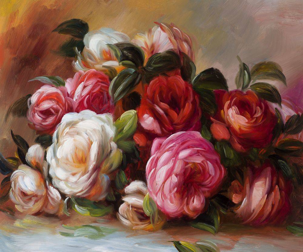 Still Life Flower Oil Painting Discarded Roses by Pierre-Auguste Renoir Classical Canvas Wall Art Pictures Reproduction for Cafe Bar, Kitchen, Ho-image-740727829