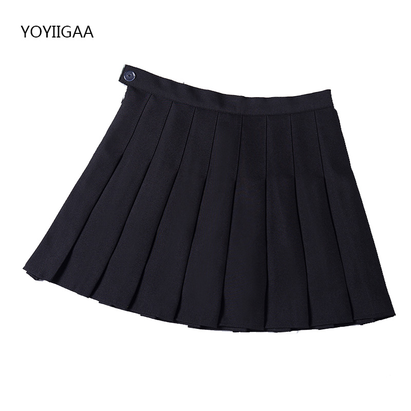 

2021summer women pleated skirt high waist female plaid skirts preppy style ladies girls dance mini skirt fashion chic woman skirts, Black