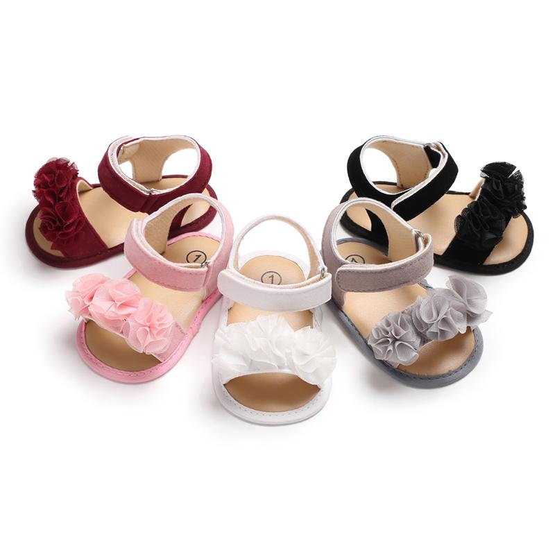 

Sandals Eight Months Born Baby Summer Flower Flat Plain Color Non-Slip Comfortable Toddler Shoes, Black;red
